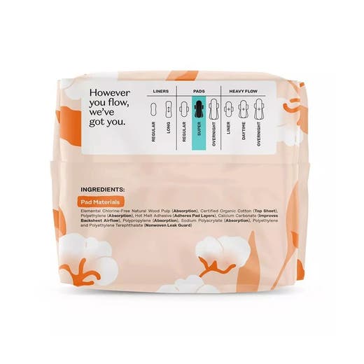 Organic Cotton Cover Super Pads 16 Count