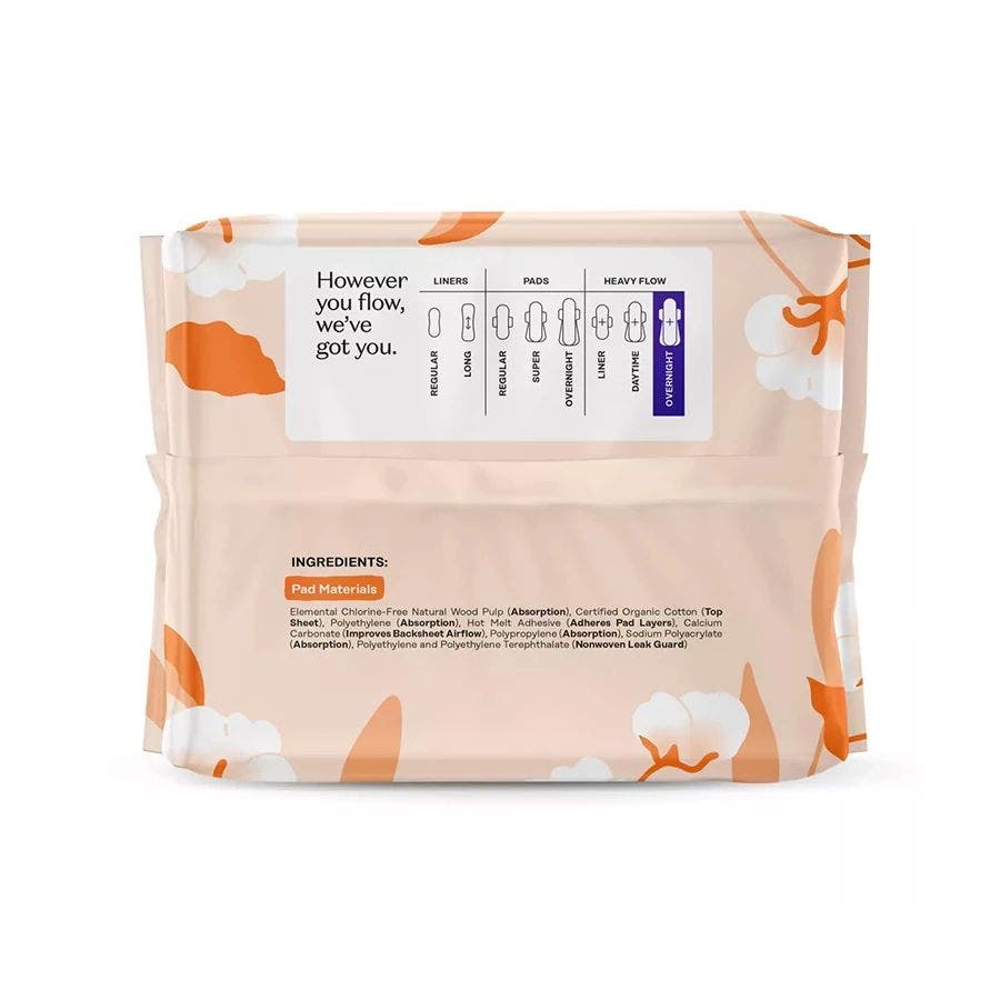 Organic Cotton Cover Heavy Flow Overnight Pads 16 Count