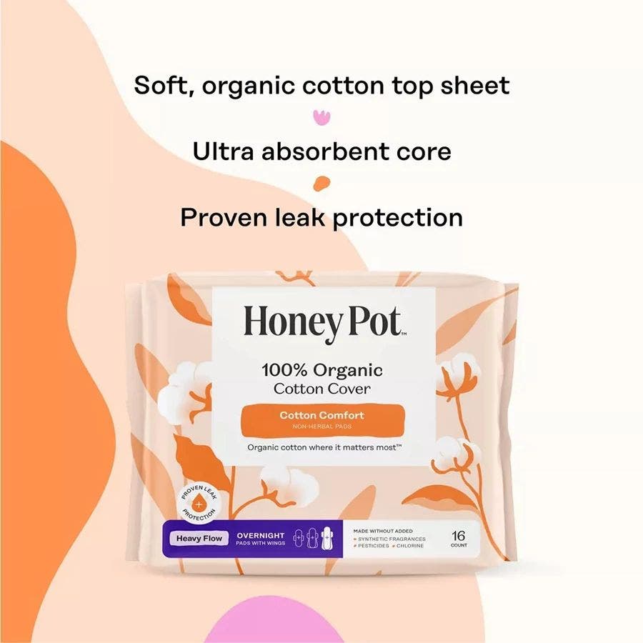 Organic Cotton Cover Heavy Flow Overnight Pads 16 Count