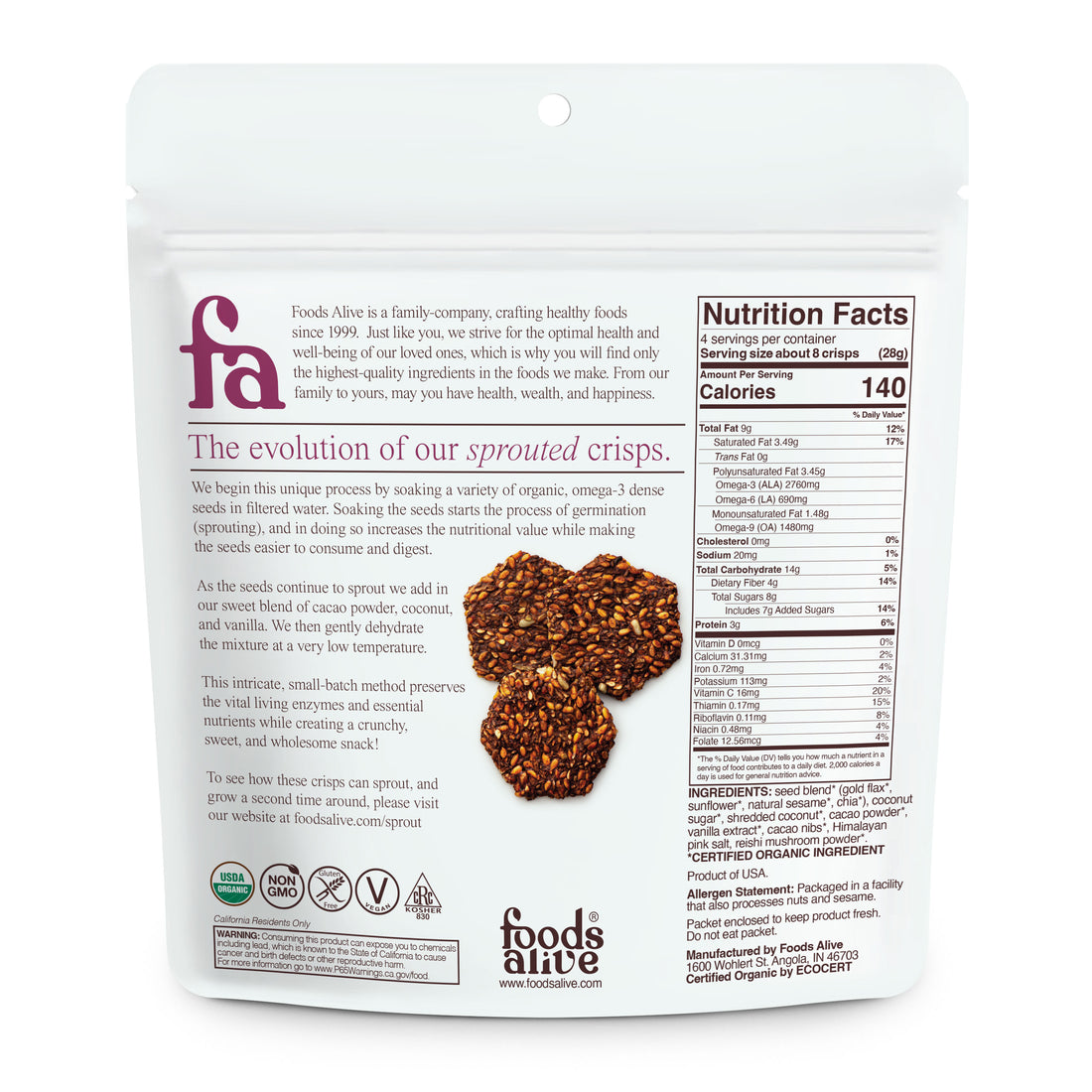Organic Coco Coconut Sprouted Crisps