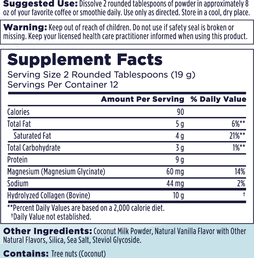 Collagen Creamer W/Magnesium Glycinate Powder 8oz Vanilla