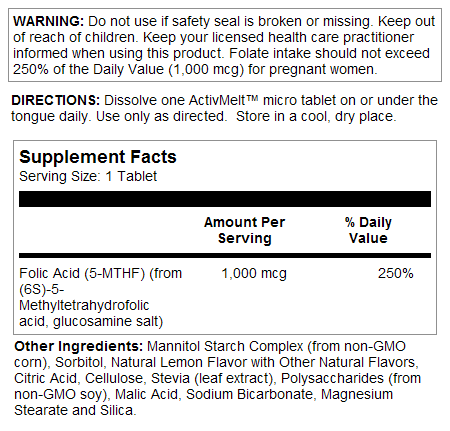 Methyl Folate 1000mcg 60 Count