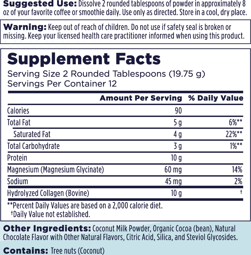 Collagen Creamer W/Magnesium Glycinate Powder 8.36oz. Choc. Mocha