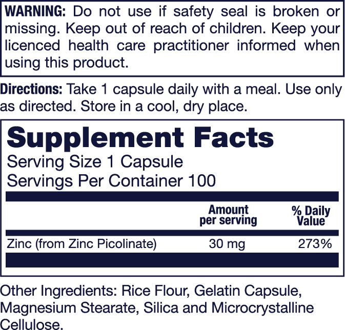 Zinc Picolinate 30mg 100 Count
