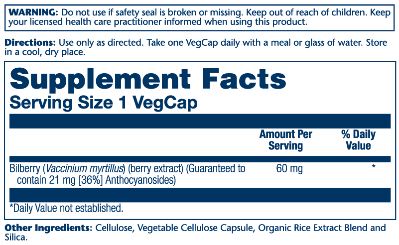 Bilberry Extract 60mg 60 Count