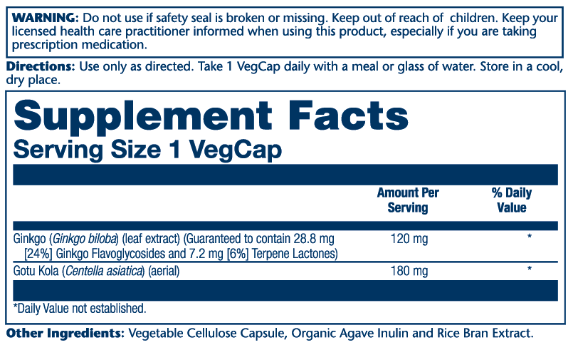 Ginkgo Biloba Extract 120mg W/Gotu Kola 30 Count
