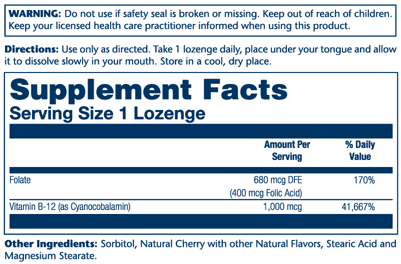 Vitamin B12 W/Folic Acid Lozenges 1000mcg 90 Count