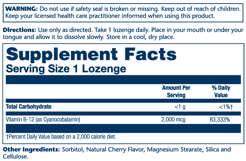 Vitamin B12 Lozenges 2000mcg 90 Count