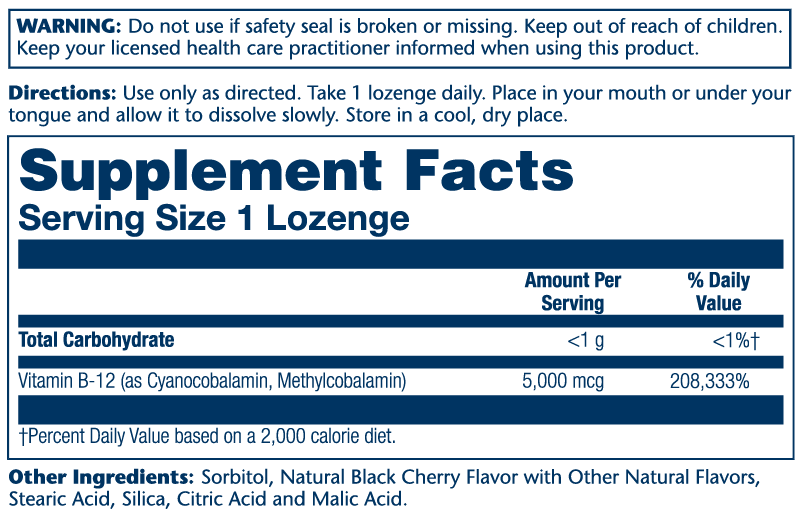 Vitamin B12 Lozenges 5000mcg 30 Count