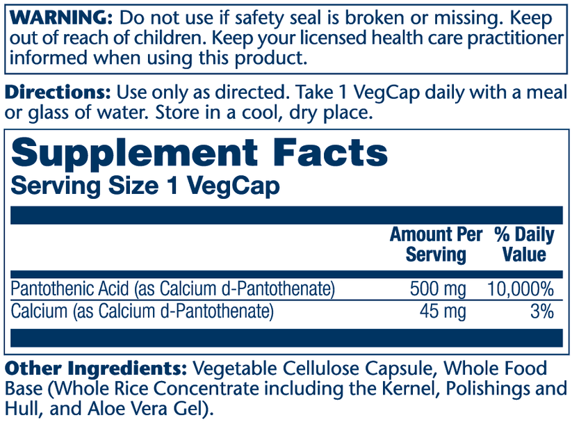 Pantothenic Acid 500mg 100 Count