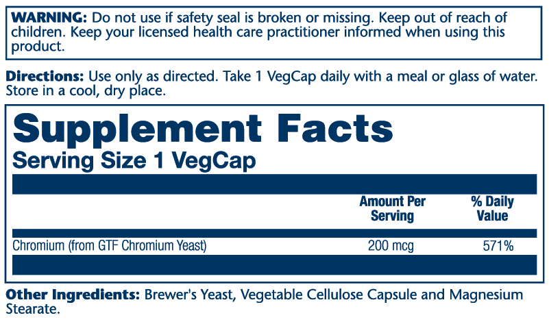 GTF Chromium 200mcg 100 Count