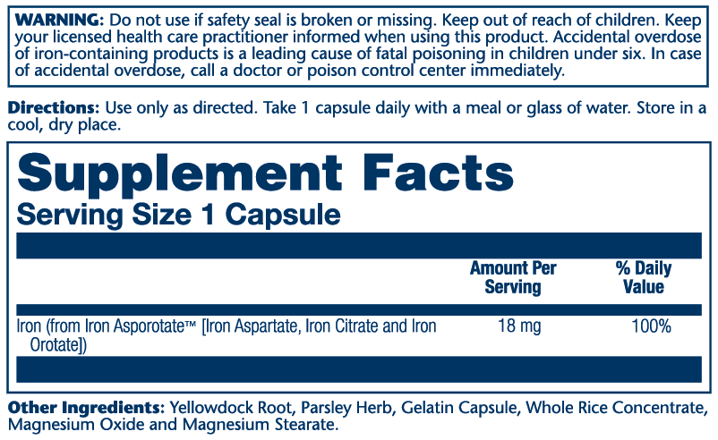Iron Asporotate 18mg 100 Count