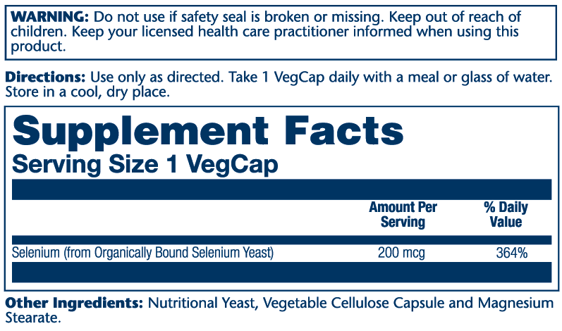 High Potency Selenium 200mcg  100 Count