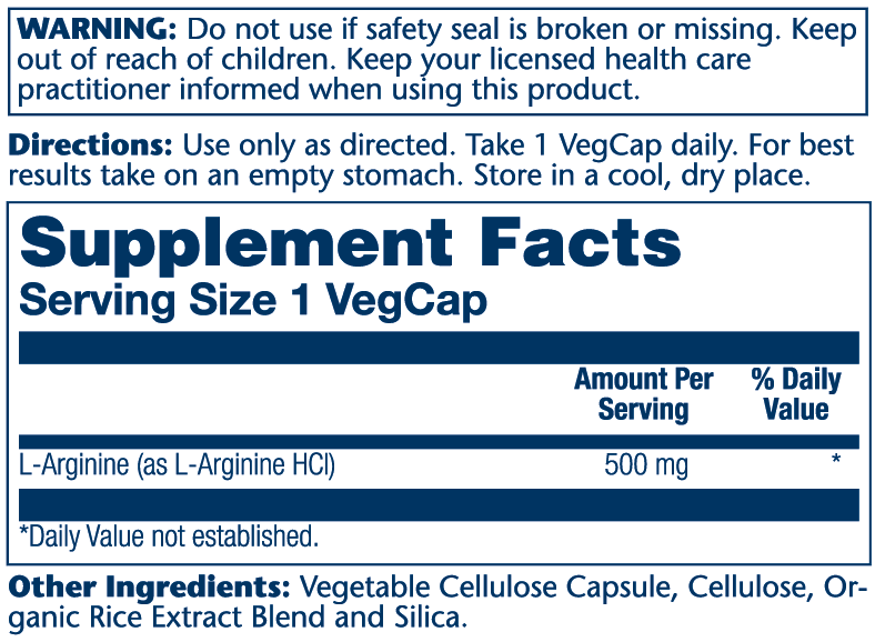 L-Arginine (Free Form) 500mg 100 Count