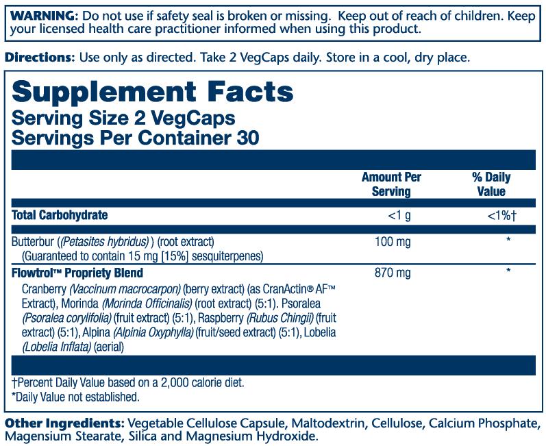 Continence W/Butterbur & Flowtrol 60 Count