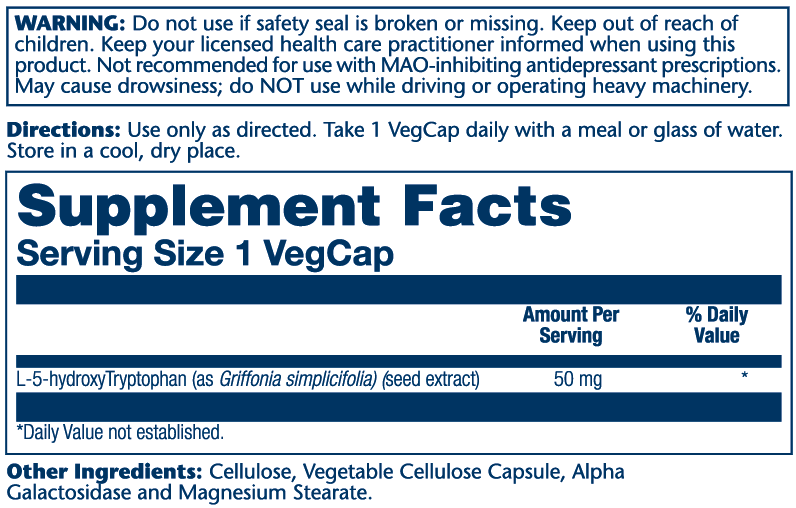 L-5-hydroxyTryptophan 5-HTP 50mg 60 Count