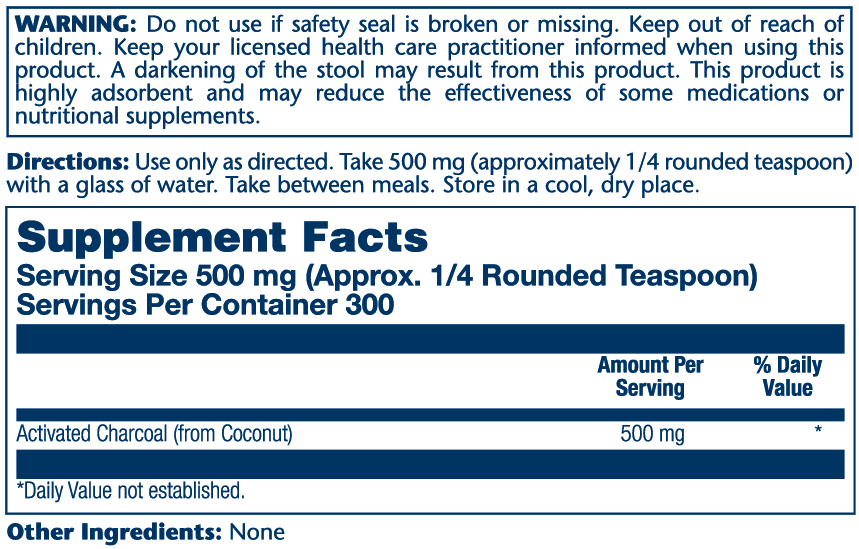 Activated Charcoal Powder 500mg 5.3oz.