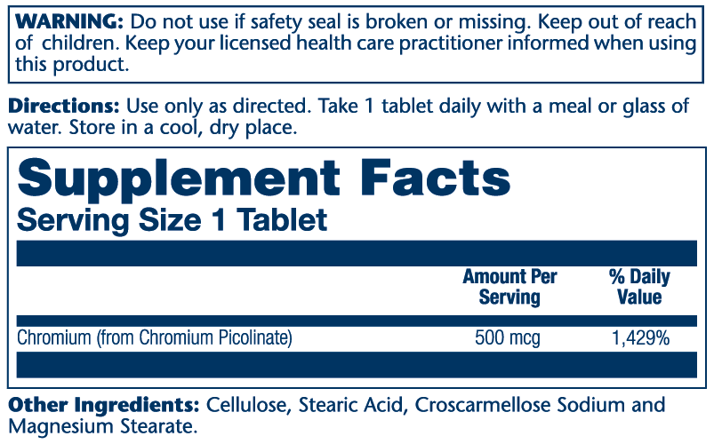 Chromium Picolinate 500mcg 60 Count