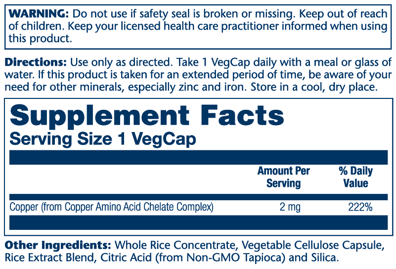 Copper 2mg 100 Count