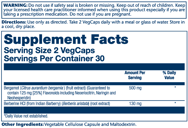 Bergamot Extract W/Berberine HCI 60 Count