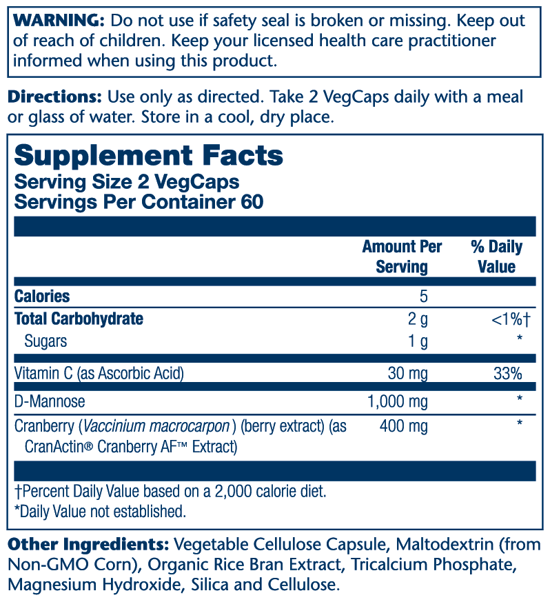 D-Mannose & CranActin 1000mg 120 Count
