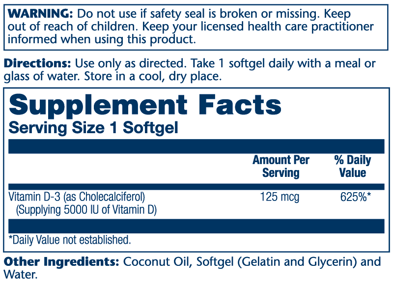 Super Bio Vitamin D-3 in Coconut Oil 125mcg 120 Count