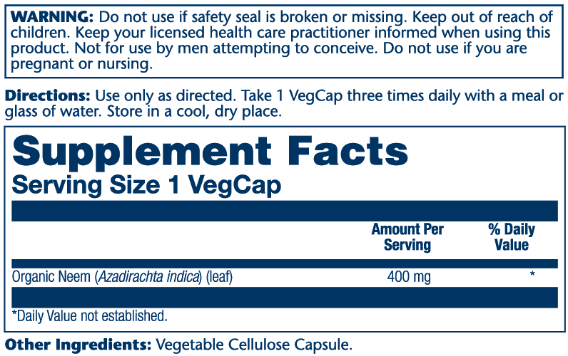 Organic Neem Leaf 400mg 100 Count