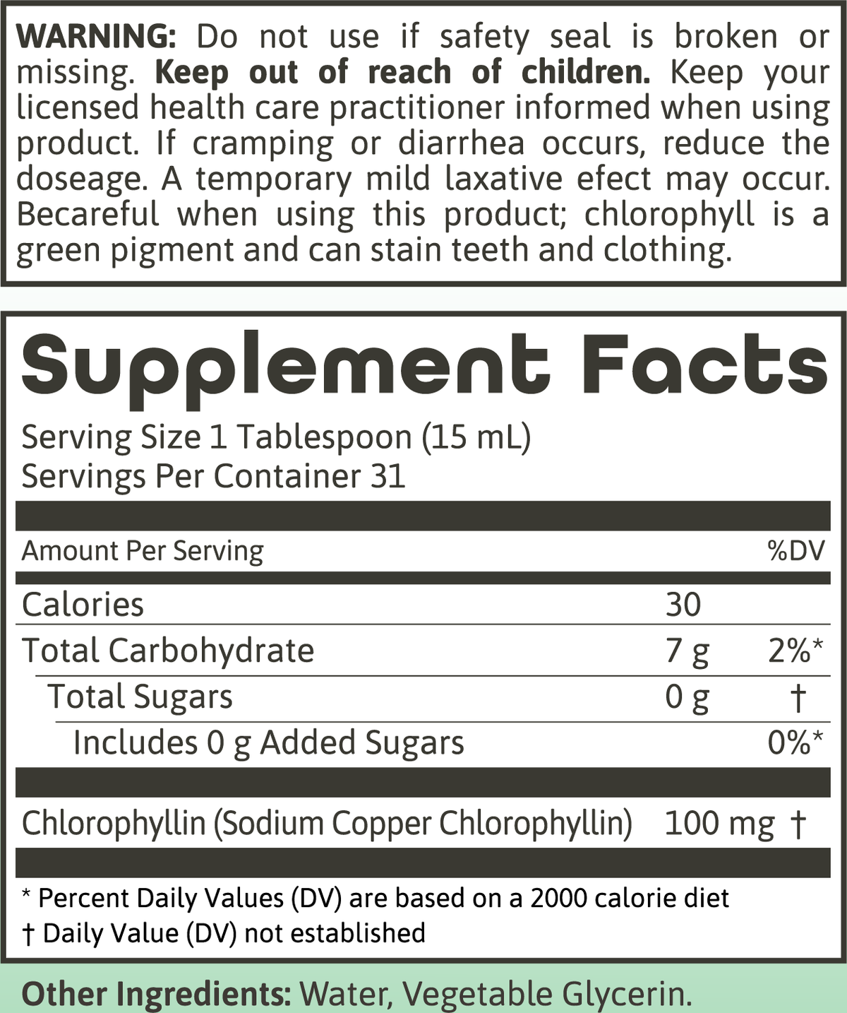 Chlorophyll Unflavored 100mg 16oz.
