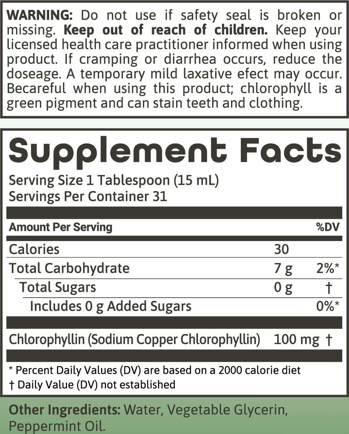 Chlorophyll Peppermint 100mg 16oz.