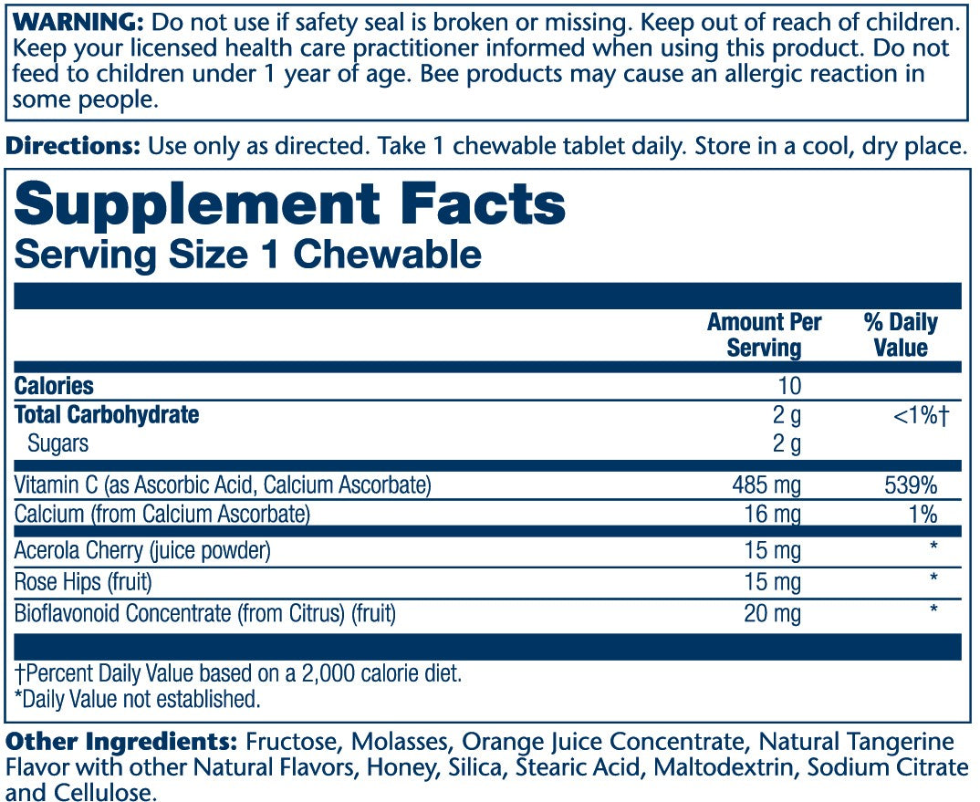 Buffered Vitamin C Chewable Orange 485mg 100 Count