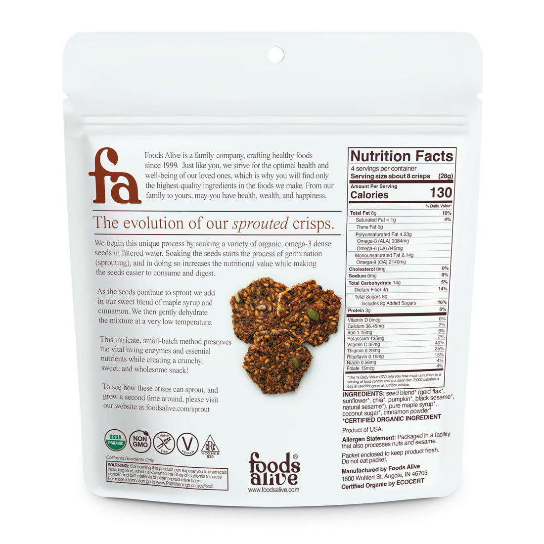 Maple Cinnamon Sprouted Crisps 4oz.